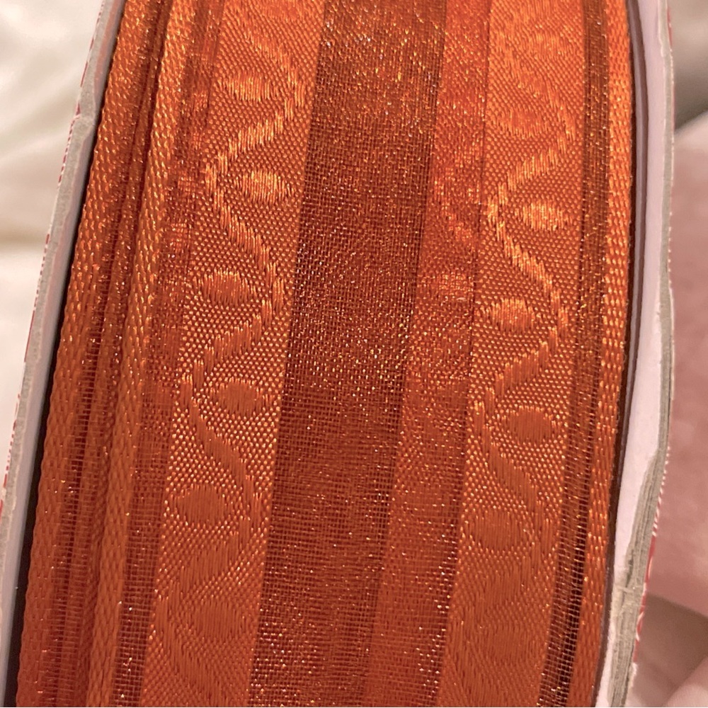 FALL Ribbon - Wired Edge 1.5” Textured Satin/Sheer Gorgeous RUST DARK Orange Lux
